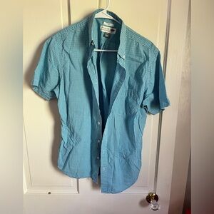 Old Navy Men's Aqua Checkered Button Down Shirt medium